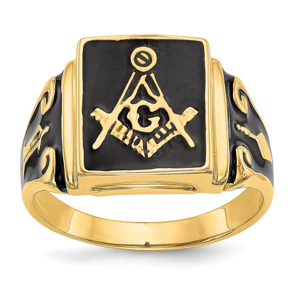 14K Men's Masonic Ring - Polished, Textured - Style GR1-1015364