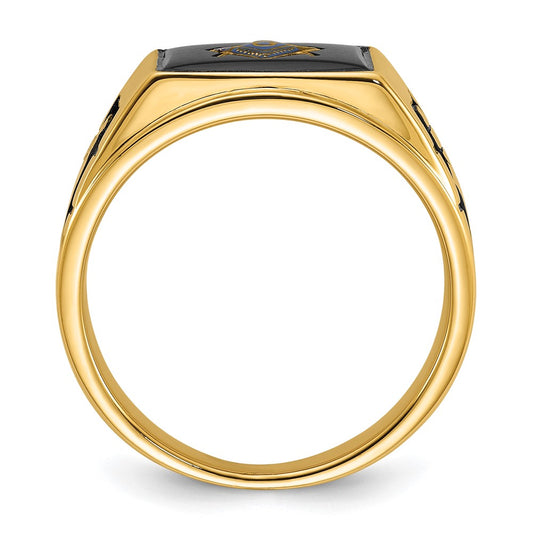 Exclusive 14K Men's Masonic Ring - Stylish Polished Finish & Onyx Accents