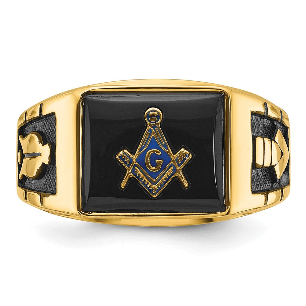 Exclusive 14K Men's Masonic Ring - Stylish Polished Finish & Onyx Accents