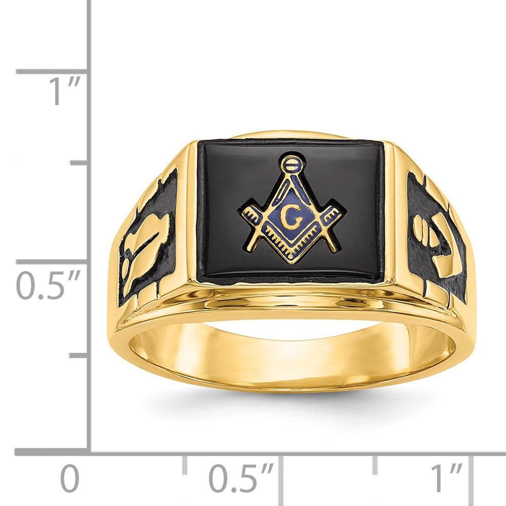 Exclusive 14K Men's Masonic Ring - Stylish Polished Finish & Onyx Accents
