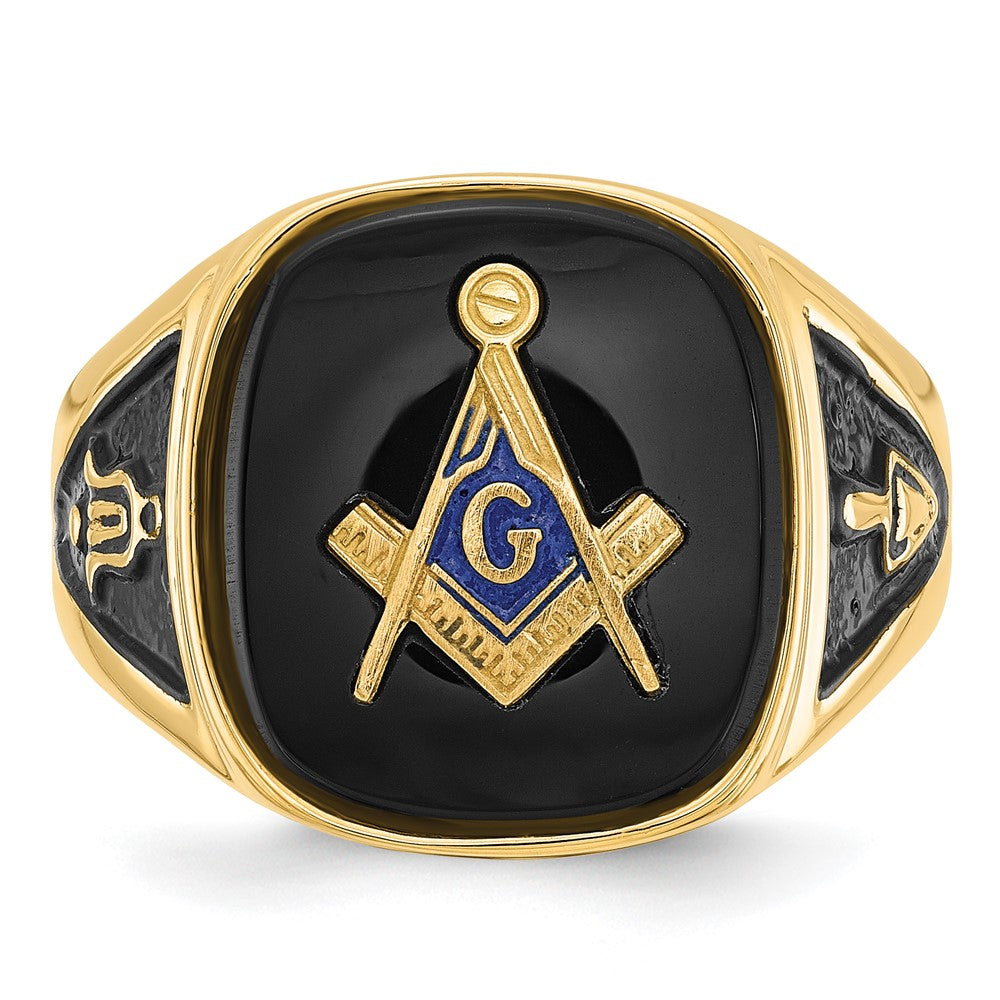 Shop Exclusive 14K Men's Masonic Ring, Polished Finish, Black Enamel & Onyx Accents
