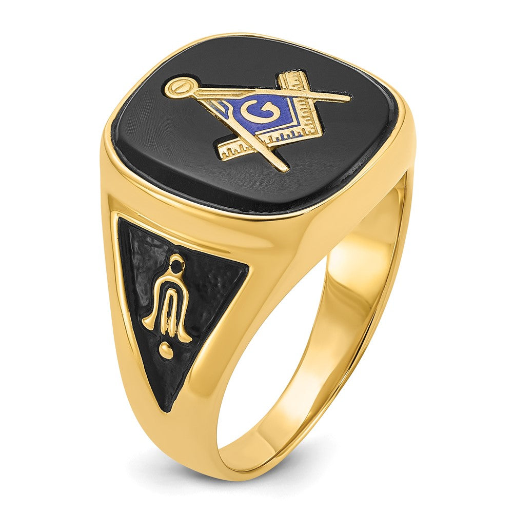 Shop Exclusive 14K Men's Masonic Ring, Polished Finish, Black Enamel & Onyx Accents