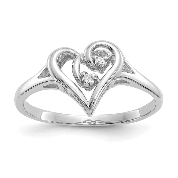 Exclusive 14K White Gold Polished Heart Ring with AA Diamonds | Stylish Value