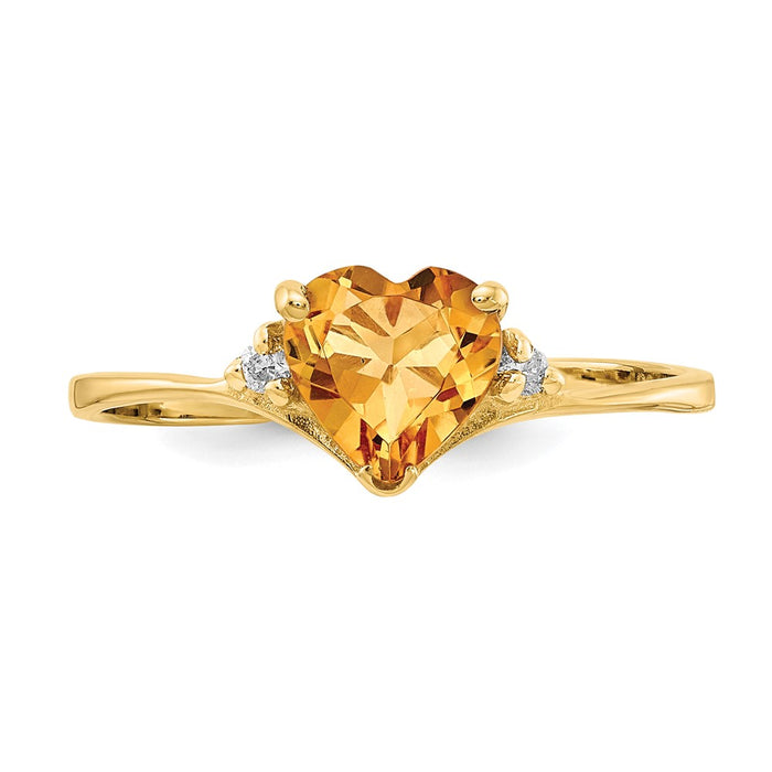 Shop Exclusive 14K Gold 6mm Heart-Shaped Citrine Ring with AAA Diamonds - Stylish Value!-3