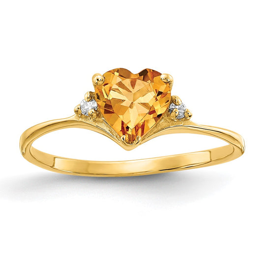 Shop Exclusive 14K Gold 6mm Heart-Shaped Citrine Ring with AAA Diamonds - Stylish Value!