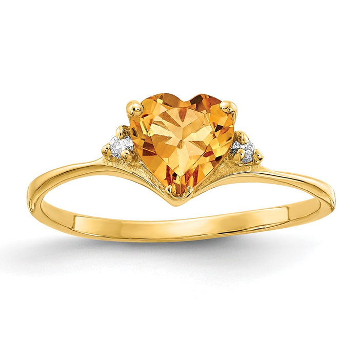 Shop Exclusive 14K Gold 6mm Heart-Shaped Citrine Ring with AAA Diamonds - Stylish Value!-1