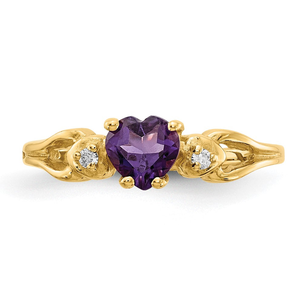 Shop Stylish 14K Gold 5mm Heart-Shaped Amethyst AAA Diamond Ring