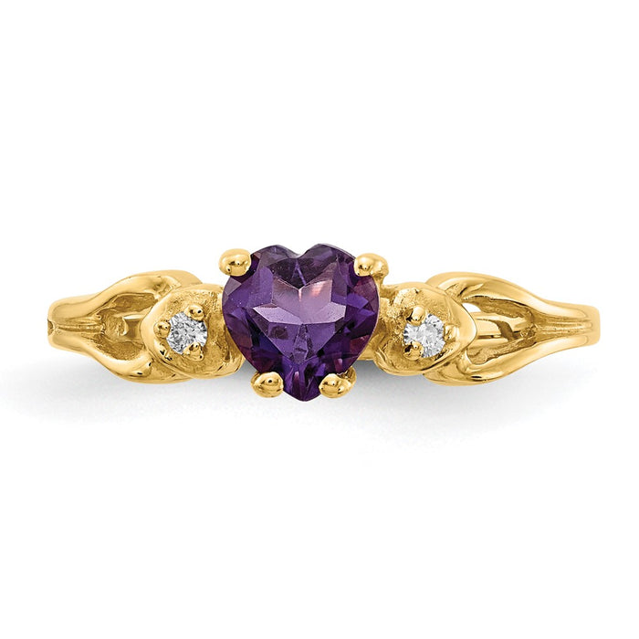 Shop Stylish 14K Gold 5mm Heart-Shaped Amethyst AAA Diamond Ring-4