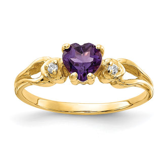 Exclusive 14K Gold 5mm Heart-Shaped Amethyst Ring with AA Diamonds - Stylish Value!
