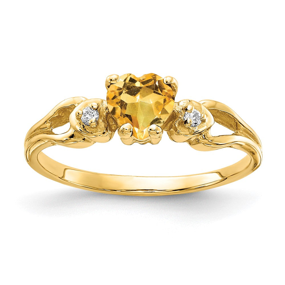Shop Exclusive 14K Gold 5mm Heart-Shaped Citrine & Diamond Ring - Stylish Value
