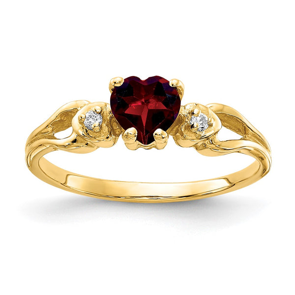 14K Gold 5mm Heart-Shaped Garnet & AA Diamond Ring