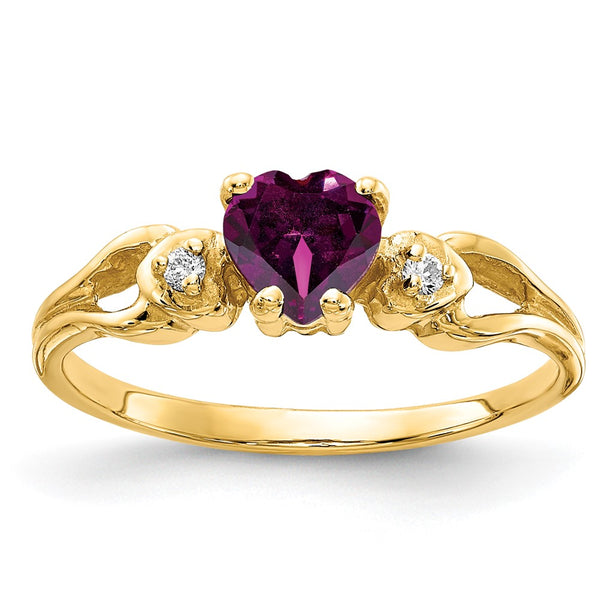 14K Gold Ring with 5mm Heart-Shaped Rhodolite Garnet & Diamonds