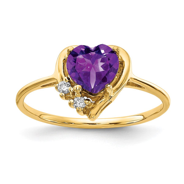 14K Gold 6mm Heart-Shaped Amethyst Ring with AA Diamonds