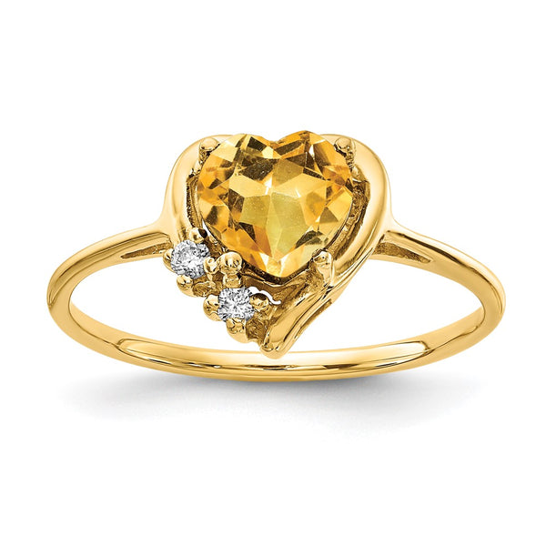 Shop 14K Gold 6mm Heart-Shaped Citrine AA Diamond Ring - Luxury Value Piece