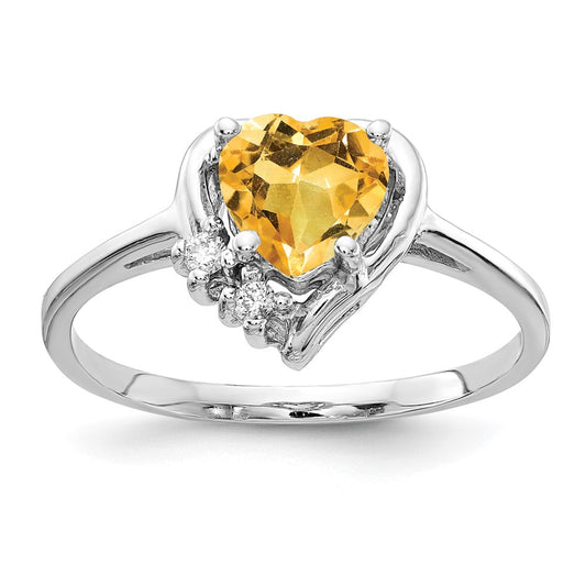 Shop Exclusive 14K White Gold 6mm Heart-Shaped Citrine & Diamond Ring - Stylish Value