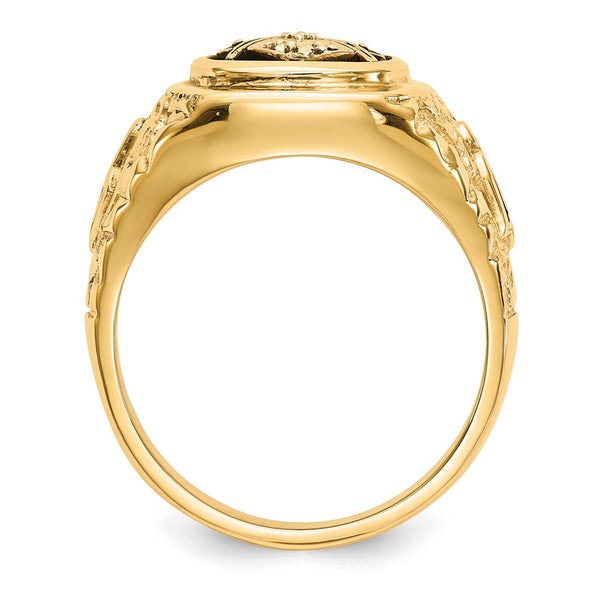 14K Gold Nugget-Textured Masonic Ring with AAA Diamonds
