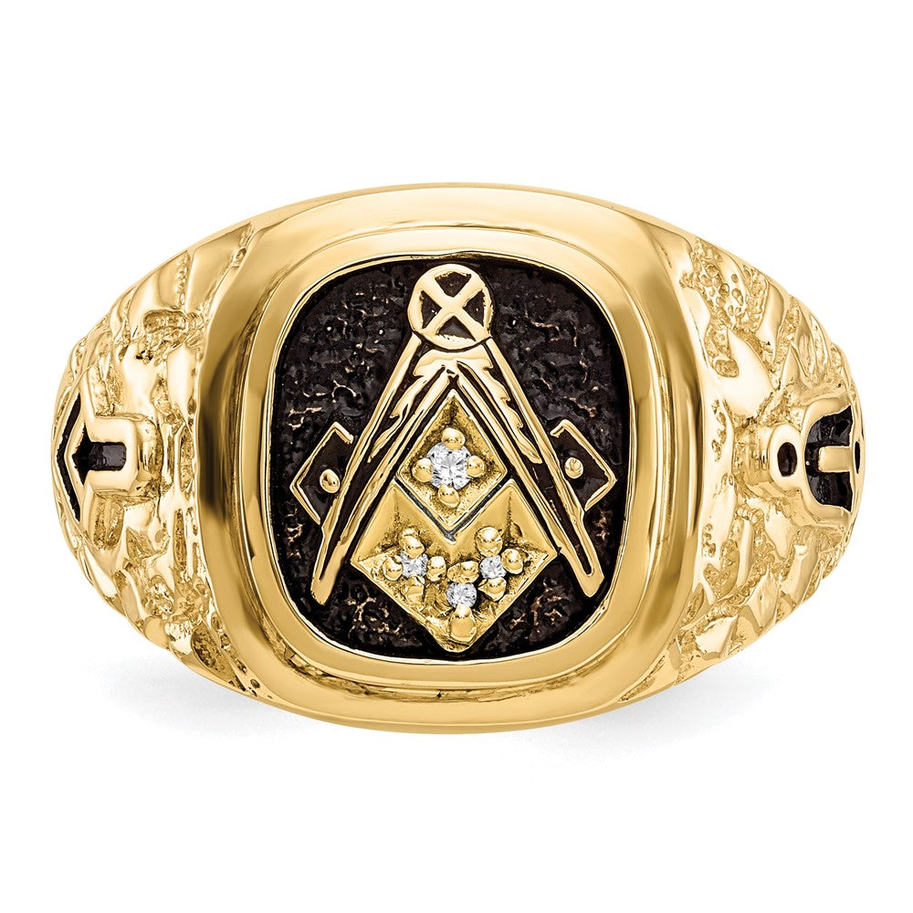 Buy Exclusive 14K Gold Nugget-Textured Masonic Ring with AAA Diamonds - Stylish Luxury