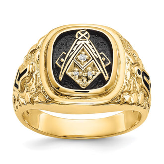 Buy Exclusive 14K Gold Nugget-Textured Masonic Ring with AAA Diamonds - Stylish Luxury
