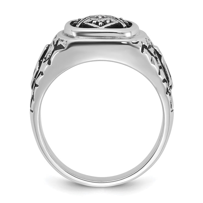 Exclusive Men's 14K White Gold Masonic Ring | Polished, Textured Design, Diamonds-2