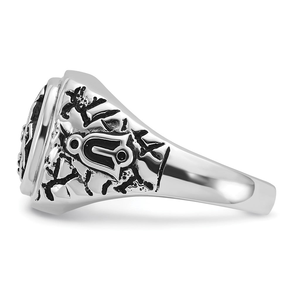 Exclusive Men's 14K White Gold Masonic Ring | Polished, Textured Design, Diamonds