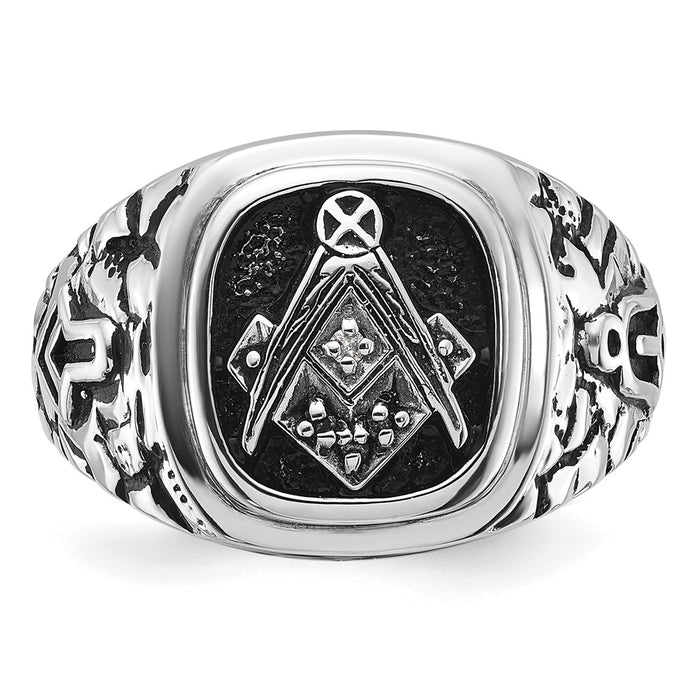 Exclusive Men's 14K White Gold Masonic Ring | Polished, Textured Design, Diamonds-4
