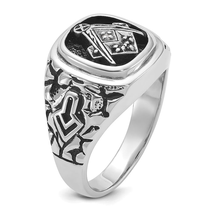 Exclusive Men's 14K White Gold Masonic Ring | Polished, Textured Design, Diamonds-6