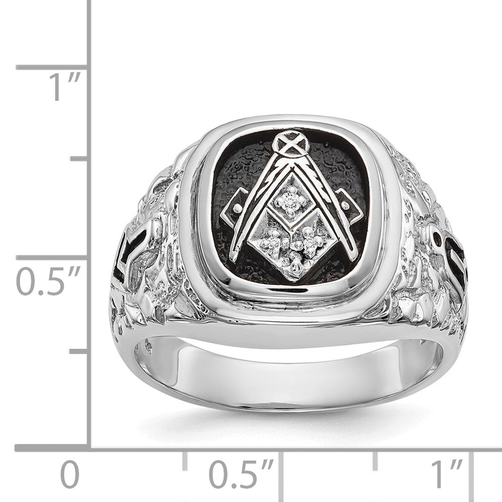 Exclusive Men's 14K White Gold Masonic Ring | Polished, Textured Design, Diamonds