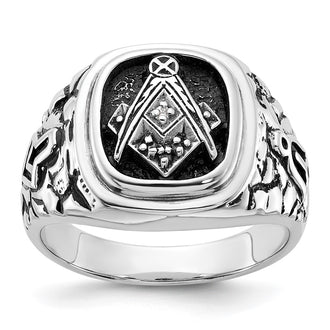 Exclusive 14K White Gold Men's Masonic Ring, AAA Diamonds & Stylish Design