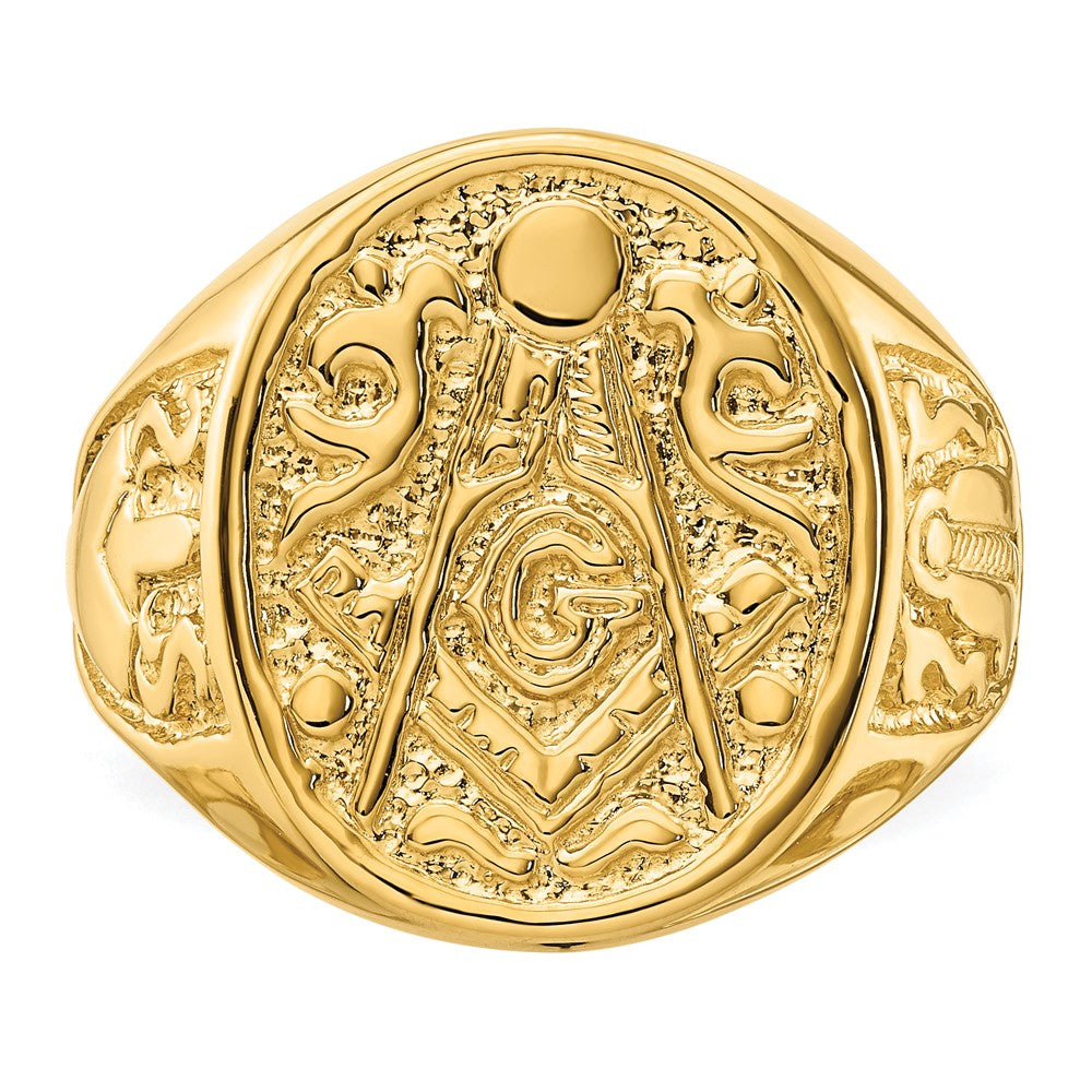 Shop Exclusive 14K Men's Polished Masonic Ring - Stylish Grooved Design, Affordable Price