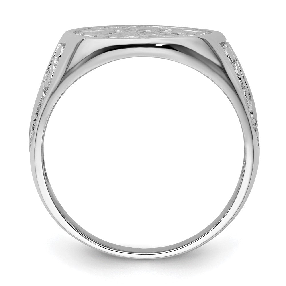Exclusive 14K White Gold Men's Polished Masonic Ring - Stylish Grooved Design