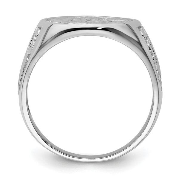 14K White Gold Men's Polished Masonic Ring - Grooved