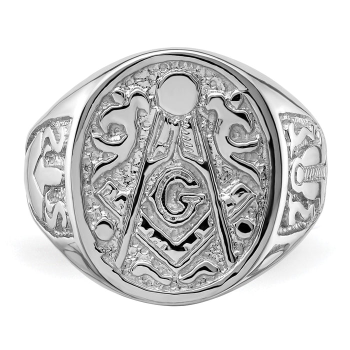 Exclusive 14K White Gold Men's Polished Masonic Ring - Stylish Grooved Design-4