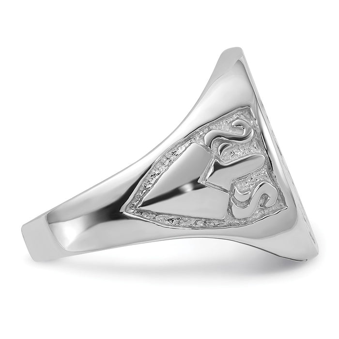 Exclusive 14K White Gold Men's Polished Masonic Ring - Stylish Grooved Design-8