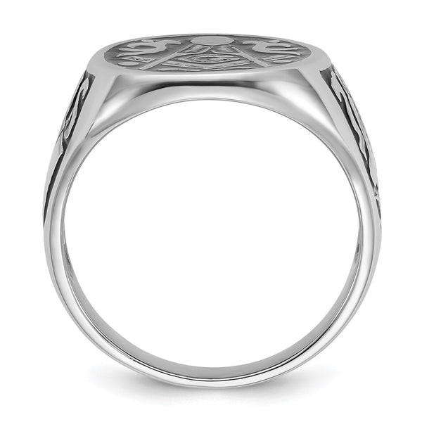 Men's 14K White Gold Masonic Ring - Polished, Grooved