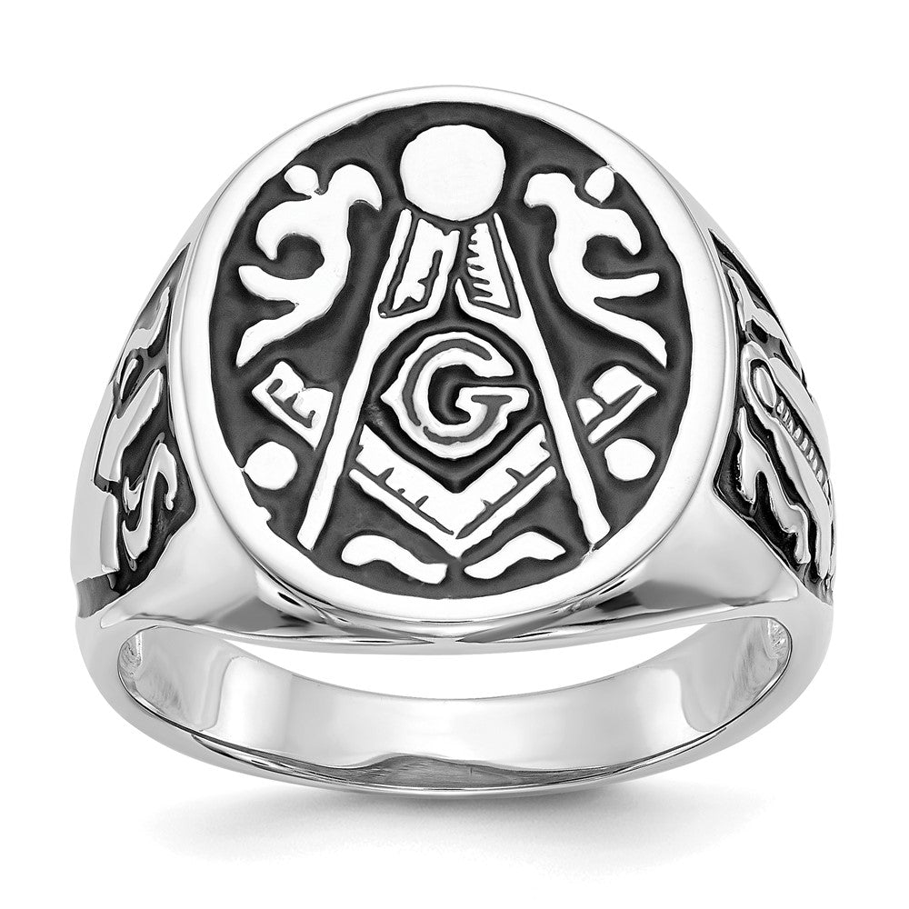 Shop Stylish Men's 14K White Gold Masonic Ring - Polished, Grooved, Affordable!