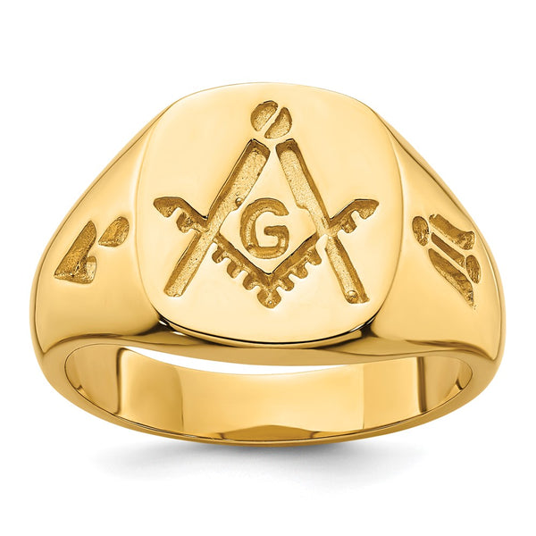 14K Men's Polished Masonic Ring - Grooved - Style GR1-1015647
