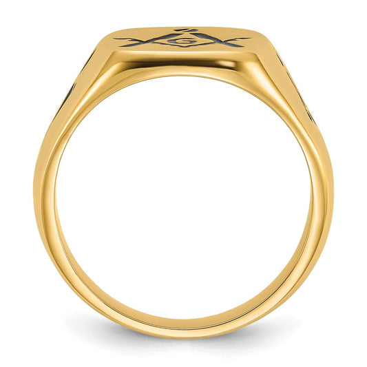 Shop Exclusive 14K Men's Polished Masonic Ring - Stylish Grooved Design & Enamel