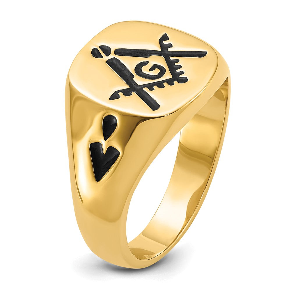 Shop Exclusive 14K Men's Polished Masonic Ring - Stylish Grooved Design & Enamel
