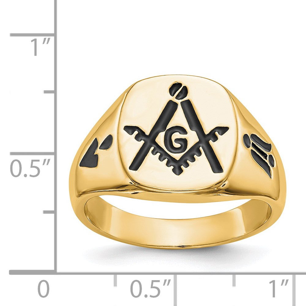 Shop Exclusive 14K Men's Polished Masonic Ring - Stylish Grooved Design & Enamel