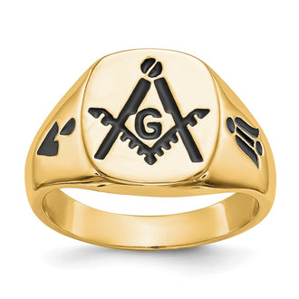 Shop Exclusive 14K Men's Polished Masonic Ring - Stylish Grooved Design & Enamel
