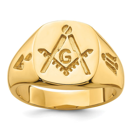Buy Stylish 14K Men's Polished Masonic Ring - Grooved Design, Affordable Luxury!