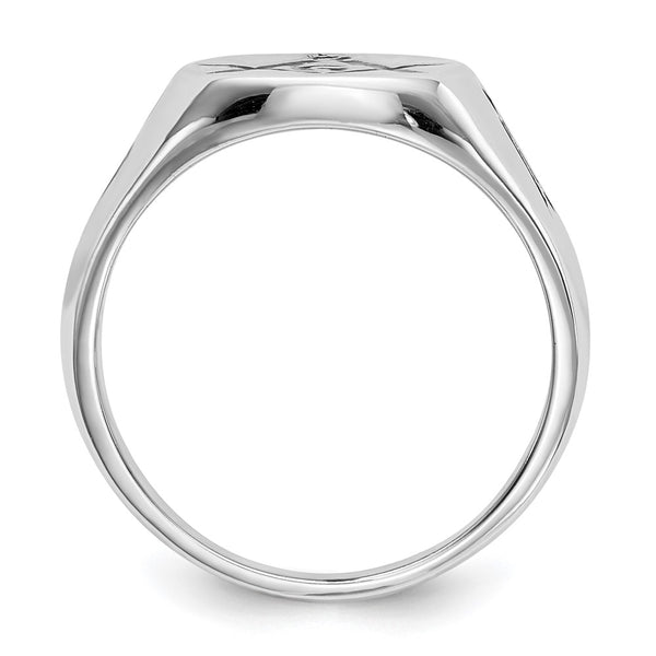 Men's 14K White Gold Masonic Ring - Polished Grooved