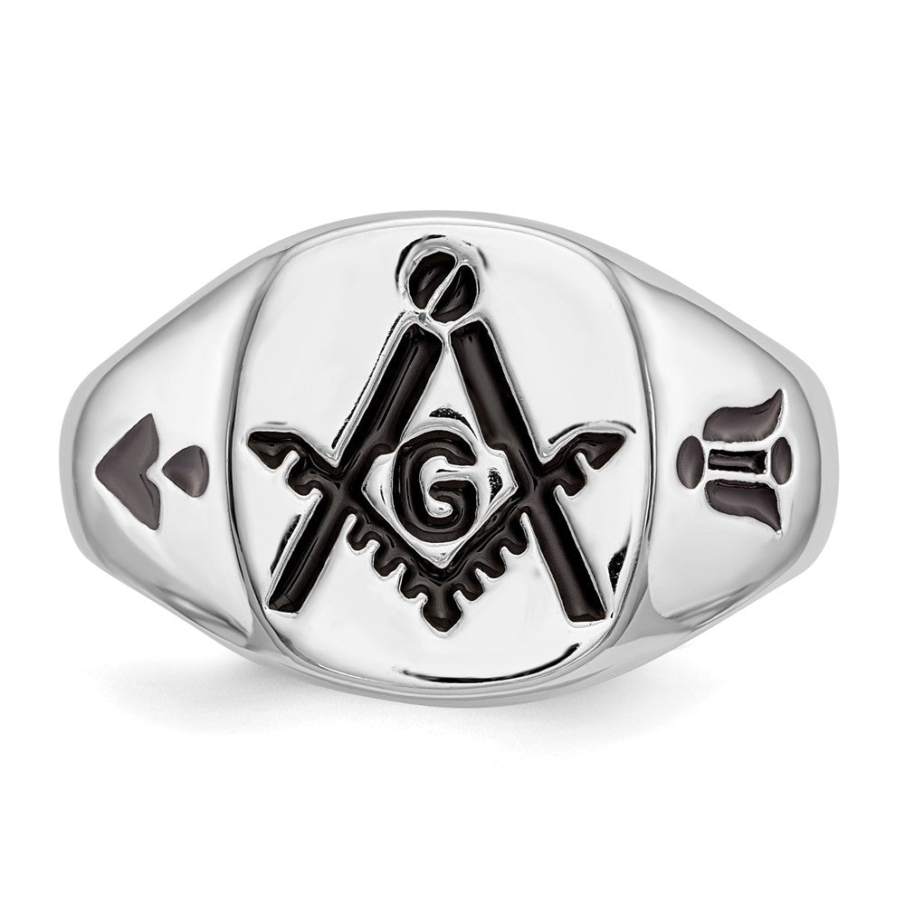 Exclusive Men's 14K White Gold Masonic Ring - Stylish Polished Finish & Grooved Design