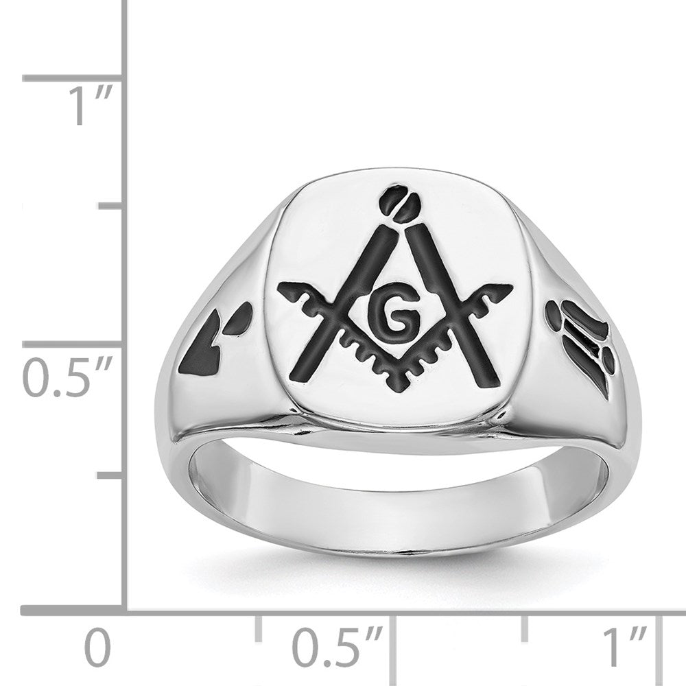 Exclusive Men's 14K White Gold Masonic Ring - Stylish Polished Finish & Grooved Design