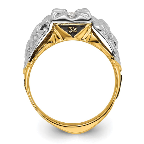 14K Two-Tone Men's Masonic Ring with Diamond & Enamel