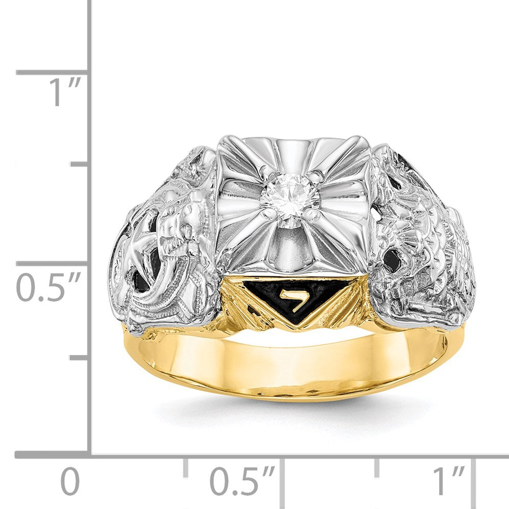 Shop Stylish 14K Two-Tone Men's Masonic Ring - Polished, Textured, Diamond Accent