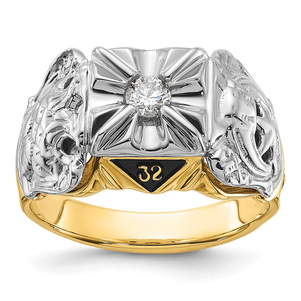 14K Two-Tone Men's Masonic Ring with Diamond & Enamel