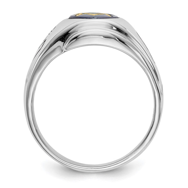 Men's 14K White Gold Masonic Ring - Imitation Blue Spinel Accent