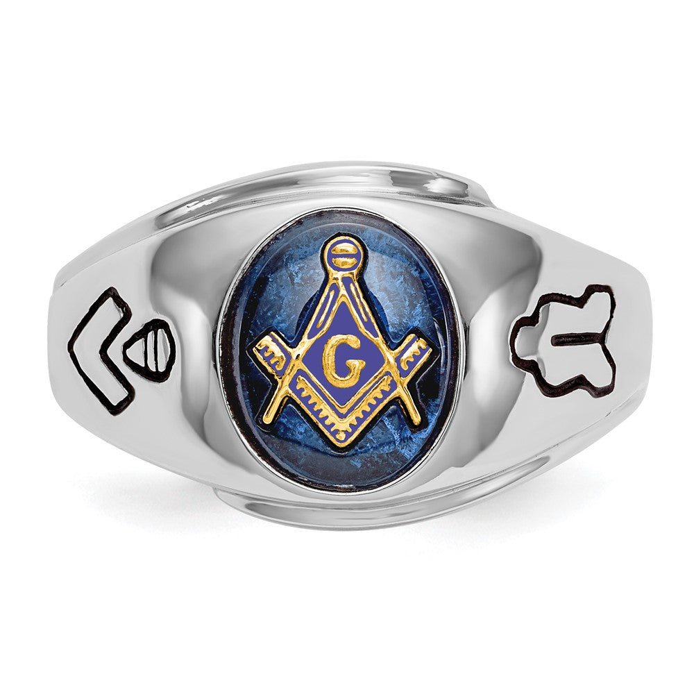 Exclusive Men's 14K White Gold Masonic Ring - Stylish Design with Imitation Blue Spinel Accent