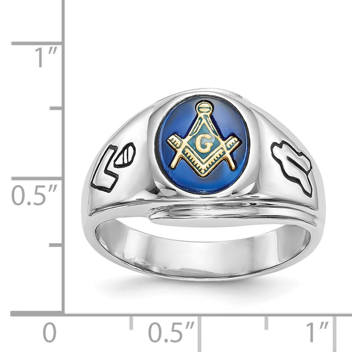 Exclusive Men's 14K White Gold Masonic Ring - Stylish Design with Imitation Blue Spinel Accent-3